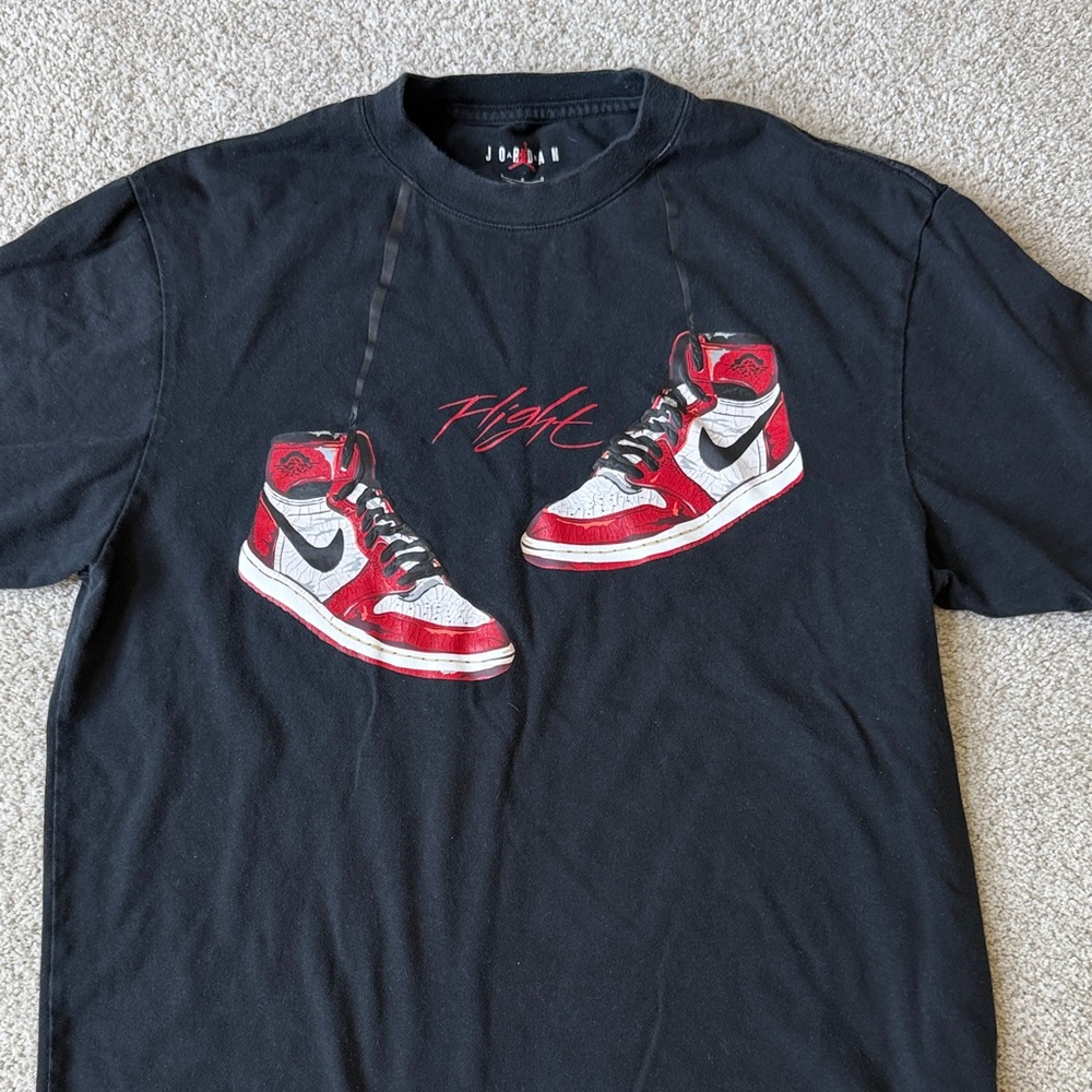 Jordan Black Tee with Red and White Sneaker Graphic (men’s large)